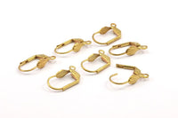Brass Leverback Shell, 30 Raw Brass Leverback Earring Findings With Shell (16x10mm) Brs1093 A0610