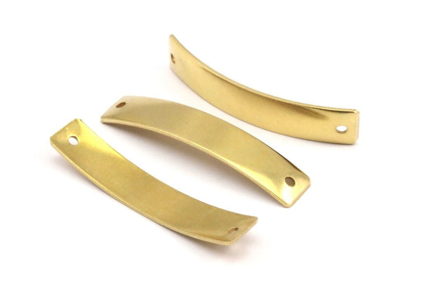 Brass Stamping Blank - 14 Raw Brass Curved Rectangle Stamping Blanks With 2 Holes (41x8x0.8mm) K626