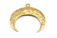 Brass Moon Charm, 2 Raw Brass Textured Horn Charms, Pendant, Jewelry Finding (36x11x3.50mm)  N0240