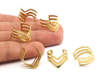 Brass Chevron Ring - 10 Raw Brass Adjustable Triple Chevron Rings (16x17mm / 23 Gauge) Mn01