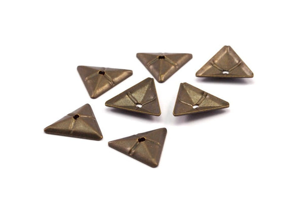 Antique Cambered Triangle, 100 Antique Brass Triangle Cambered Middle Hole Findings, Bead Caps, Tags  (13x15mm) Pen 501 K096