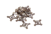 Geometric Square Connector, 25 Antique Brass Squares with 4 Holes Connectors, Jewelry Findings  (14mm) Pen 44 K168