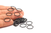 Black Hexagon Ring, 24 Black Oxidized Brass Hexagon Rings (14x1mm)  BS 1222 s614