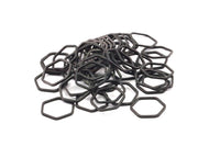 Black Hexagon Ring, 24 Black Oxidized Brass Hexagon Rings (14x1mm)  BS 1222 s614