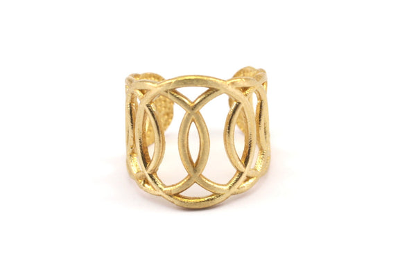 Brass Round Ring - 4 Raw Brass Adjustable Rings With Rounds N079