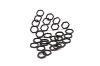 Black Hexagon Charm, 100  Oxidized Brass Black Hexagon Ring Charms (8x1mm) S516