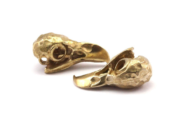 Tiny Bird Skull, 4 Raw Brass Bird Skull Pendants, (24x11.5x9.5mm) N0489