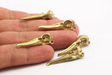 Bird Skull Charm, 4 Raw Brass Bird Skull Necklace Pendants with 1 Loop (34x10x9mm) N0487