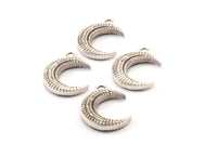 Silver Moon Necklace, 4 Antique Silver Plated Brass Textured Horn Charms, Pendant, Jewelry Finding (19x6x4.50mm) N270