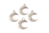 Silver Plated Crescent, 12 Antique Silver Plated Textured Horn Charms, Pendant, Jewelry Finding (12x4x3mm) N0335