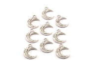 Silver Plated Crescent, 12 Antique Silver Plated Textured Horn Charms, Pendant, Jewelry Finding (12x4x3mm) N0335