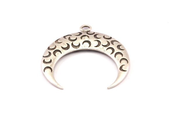 Antique Silver Moon Charm, Antique Silver Textured Horn Charm, Pendant, Jewelry Finding (36x11x3.50mm) N0240