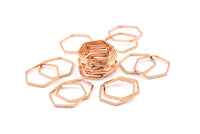 Rose Gold Hexagon, 8 Rose Gold Plated Brass Hexagon Shaped Ring Charms (14x0.80x2mm) BS 1183