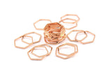 Rose Gold Hexagon, 16 Rose Gold Plated Brass Hexagon Shaped Ring Charms (14x0.80x2mm) BS 1183 Q0006