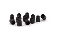 Black Leather Cord End, 40 Oxidized Brass Black Barrel End With Loop - Leather Cord Ends  (9x13mm) Bs-1657 S510
