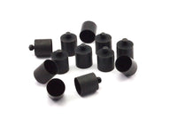 Black Leather Cord End, 25 Oxidized Brass Black Barrel End With Loop - Leather Cord Ends  (10x14mm)  BS 1658 S501