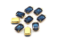 Sapphire Glass Setting, 4 Octagon Sapphire Glass Stones with 1 Loop Brass Prong Setting, Claw Settings (18x13mm) S601
