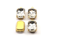 Crystal Glass Setting, 4 Octagon Crystal Glass Stones With 1 Loop Brass Prong Setting, Claw Settings (18x13mm) S605