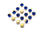 Sapphire Necklace Pendant, 12 Raw Brass Sapphire Rhinestone Charms, Necklace Pendant, Ss34 (7.3mm) Y363 Y131