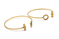 T Bar Brass Cuff, 2 Raw Brass Wire Bracelets With T Bar And Round Brc156