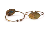 Open Brass Bangle Ball End, 3 Raw Brass Open Cuffs With Ball Ending And Oval Blank V001