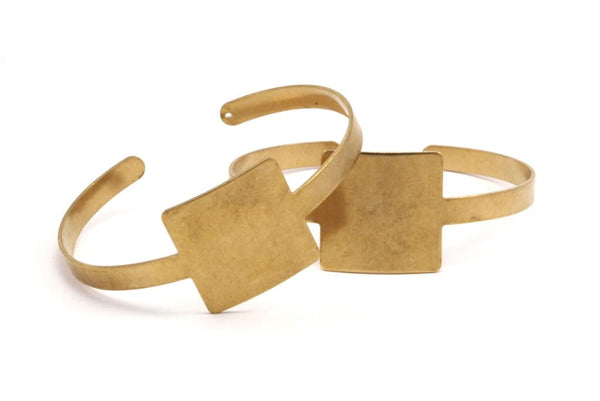 Square Bar Bracelet Open End, 2 Raw Brass Square Blank Bracelets with One Hole for Charms BRC153