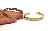 Brass Moon Stars Cuff, 2 Raw Brass Open Bangles with Moon and Stars BRC150