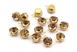 Light Amber Rhinestone Charms, 12 Light Amber Rhinestone Charms with Raw Brass Setting for SS34 (7.3mm)  Y363 Y131