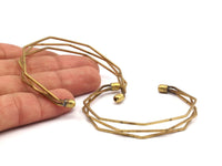 Bohemian Wavy Cuff, 2 Raw Brass Triple Wire Bracelets With Waves And Ball Ending Brc239