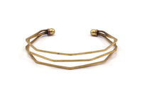 Bohemian Wavy Cuff, 2 Raw Brass Triple Wire Bracelets With Waves And Ball Ending Brc239