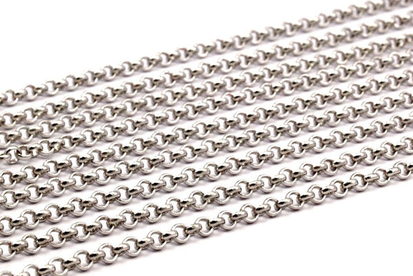 Soldered Chain, 3mm Rolo Chain, Silver Tone Soldered Rolo Brass Chain MB 8-27