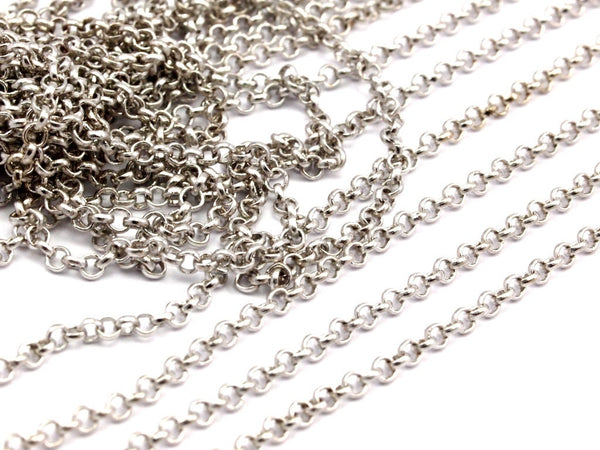 Soldered Chain, Silver Rolo Chain, Silver Tone Soldered Rolo Brass Chain (1.8mm) Mb 8-21