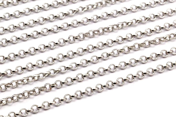 Ball Chain, Rolo Chain, Silver Tone Soldered Brass Rolo Ball Chain (2mm) Mb 8-23