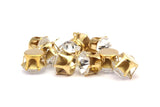 Crystal Rhinestone Charms, 12 Clear Crystal  6 Prong Rhinestone Charms with Raw Brass Setting for SS45 (10mm)