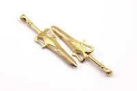 Knight&#39;s Sword Pendant, 2 Raw Brass Sword Pendants (49mm) N0187