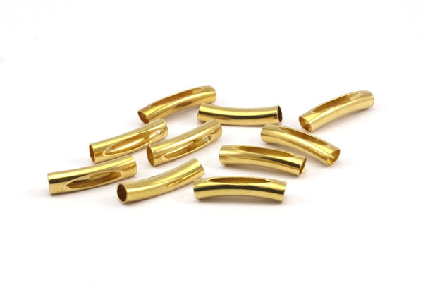 Brass Noodle Tube, 24 Raw Brass Curved Tubes with Big Hole (5x21.5mm) Y178