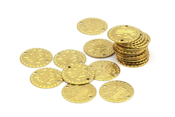 Textured Brass Connector, 50 Raw Brass Connectors, Stamping Tags With 2 Holes (16mm) Y182