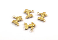 Brass Goldfish Charm, 6 Raw Brass Gold Fish Pendants, Jewelry Supplies, Findings (12x10mm) N0365 Q0094