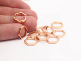 Rose Gold Hexagon Ring, 8 Rose Gold Plated Brass Hexagon Shaped Rings, Charms (12x0.8x2mm) Bs 1178