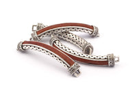Silver Bracelet Part - Antique Silver Plated Brass Bracelet Connectors with Leather (56x7x6mm) N0398