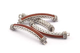 Silver Bracelet Part - Antique Silver Plated Brass Bracelet Connectors with Leather (56x7x6mm) N0398