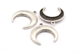 Silver Moon Charm, 2 Antique Silver Plated Brass Horn Charms, Pendant, Jewelry Findings (27x8.30x4mm) N0299 H0075