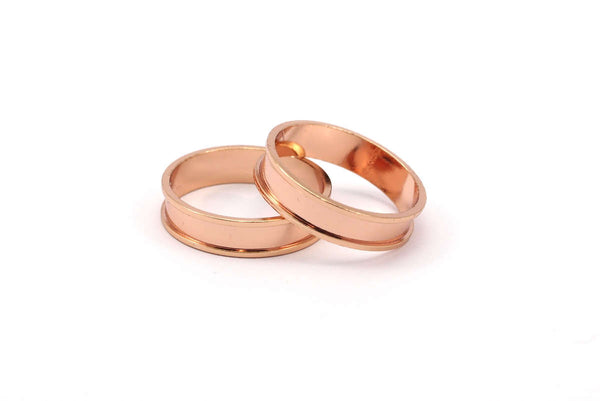Rose Gold Channel Ring - 1 Rose Gold Plated Brass Channel Ring Setting (15mm) N481
