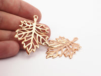 Rose Gold Sycamore Pendant, 1 Rose Gold Plated Brass Leaf Charms (44x33mm) N428