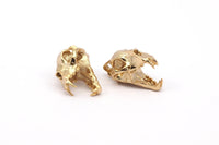 Tiny Tiger Skull, 1 Gold Plated Brass Tiger Skull Pendant (22x13x13mm) N482