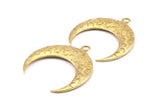 Brass Moon Charm, 2 Raw Brass Textured Horn Charms, Pendant, Jewelry Finding (36x11x3.50mm)  N0240