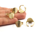 Brass Round Ring - 4 Raw Brass Adjustable Rings With Rounds N092