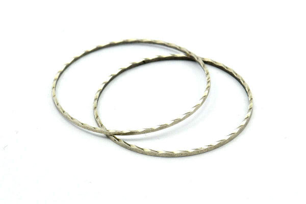 30mm Silver Ring, 15 Antique Silver Plated Brass Textured Circle Rings, Findings  (30mm) A0589 H1169
