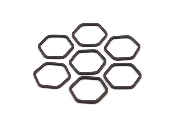 Black Hexagon Ring, 24 Black Oxidized Brass Hexagon Rings (14x1mm)  BS 1222 s614