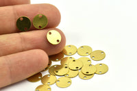 Brass Stamping Connector, 50 Raw Brass Round Tags, With 2 Holes Connectors, Stamping Tag (8mm) Sb 75 ( A0253 )